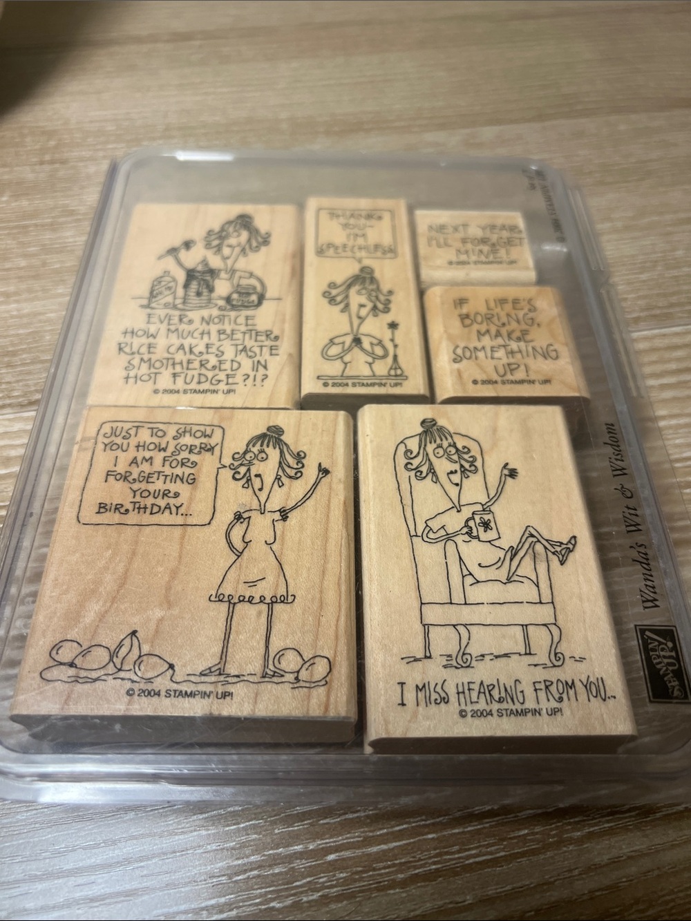 Stampin' Up! WANDA'S WIT & WISDOM 2004 Wood Stamp Set of 7 Birthday Craft Gift